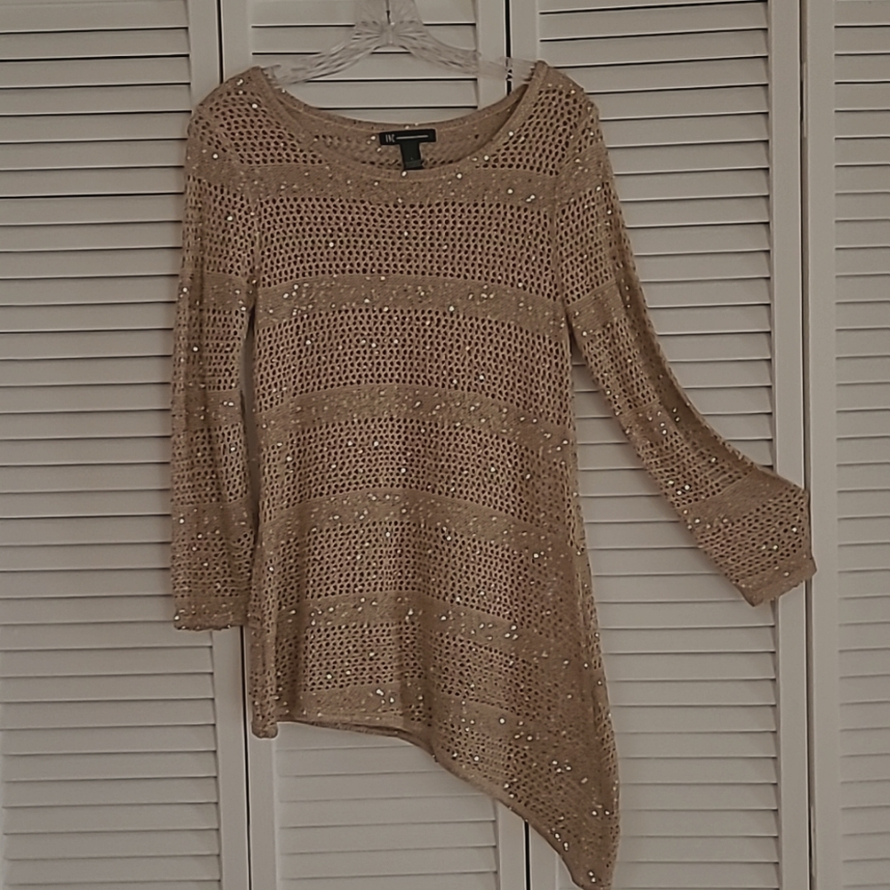 Tunic open weave sweater with sequins